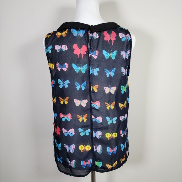 Butterfly Top Womens Large Chiffon Sheer Dainty Feminine Peter Pan Collar Blouse - Picture 5 of 14